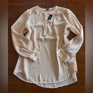 NWT Express Sheer Rust Polka Dot Metallic Georgette Blouse size Medium